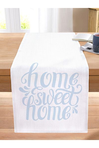 Realhomes Mavi Home Sweet Home Μοντέρνο ραμμένο Raschel Knitted Runner