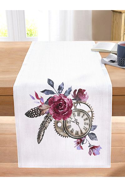 Realhomes Pocket Watch Motif Feather Pattern Decorative Stitched Raschel Knitted Runner