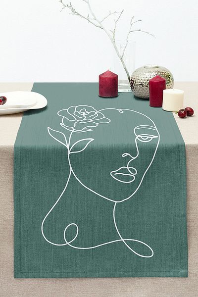 Realhomes Women's Silhouette Digital Printed Modern Stitched Raschel Knitted Runner with Onedraw Drawing on Coloured Background