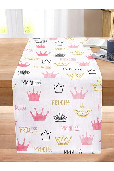 Realhomes Powder Color Princess Crown Motif Digital Printed Modern Stitched Raschel Knitted Runner