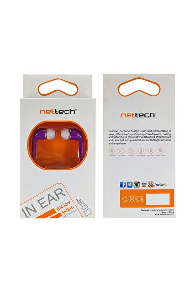 Nettech Yüksek Kalite Jack Girişli Stereo Kablolu Kulakiçi Kulaklık Mor