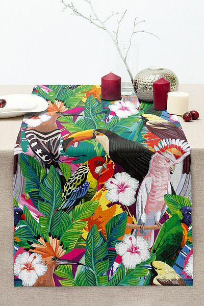 Realhomes Amazon Parrot Themed Digital Printed Stitched Raschel Knitted Runner