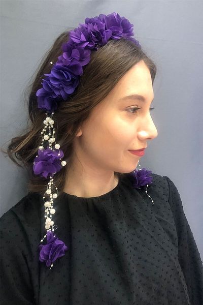 Hobigram Coroană cu flori laser din tul violet pentru cele mai frumoase mirese – Coroană, cu pietre de cristal, model elegant, coroană de mireasă – Coroană –