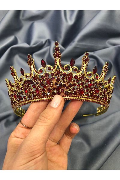 Hobigram موديل تريند خاص للعرائس باللون العنابي وتيجان الزفاف - إكسسوار العروس، تصميم أنيق - العروس