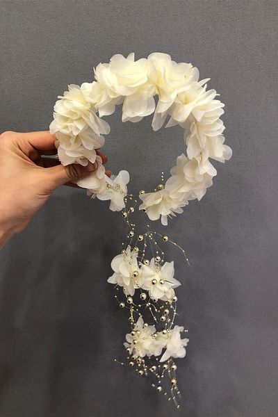 Hobigram Coroană cu flori cu laser crem pentru cele mai frumoase mirese – Coroană, piatră de cristal, model elegant, coroană de mireasă, accesoriu de păr