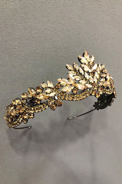 Hobigram Accesoriu pentru păr Coroană Henna de culoare aurie – Coroană, piatră de cristal, model elegant, coroană de mireasă, accesoriu de păr – Ta