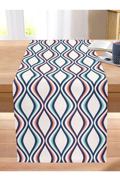 Realhomes Special Design Geometric Patterned Digital Printed Stitched Raschel Knitted Runner