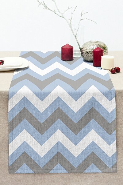 Realhomes Blue Gray Zigzag Patterned Digital Printed Decorative Stitched Rasc...