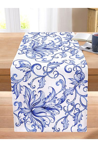 Realhomes Modern Ivy Patterned Digital Printed Decorative Stitched Raschel Knitted Runner