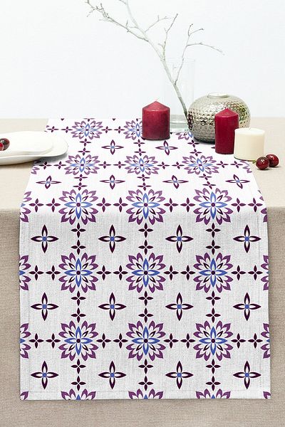 Realhomes Flower Themed Digital Printed Decorative Stitched Raschel Knitted Runner