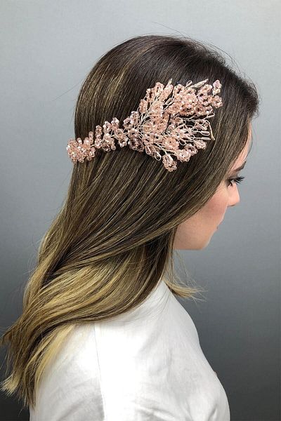 Hobigram Accesoriu pentru păr Helen Crystal Bridal Henna Crown – Coroană, Crystal Stone, Model elegant, Tiara de mireasă – Tiara – T