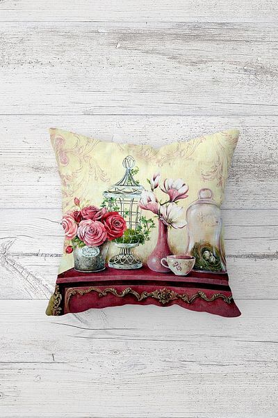 on the clouds Vintage Vase Table Rose Bouquet One Side Printed Hidden Zippered Throw Pillow Husă de pernă