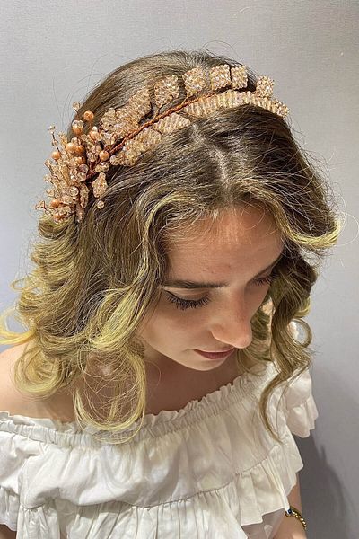 Hobigram Accesoriu Mireasa Model Frunza Accesoriu Turban Si Par cu Margele – Coroana, Piatra de Cristal, Model Elegant – Coroana