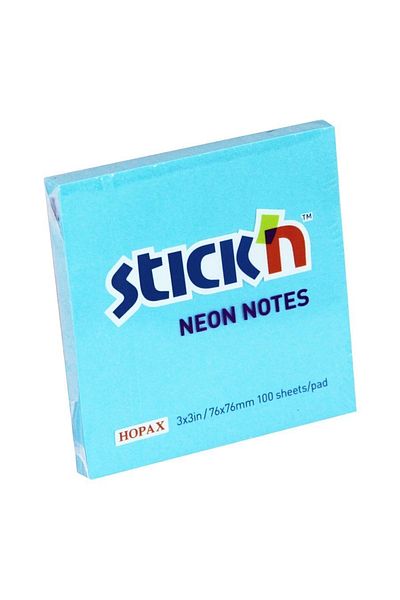 Hopax Stickn 76x76mm Adhesive Note Paper Neon Blue 100 Sheets (Pack of 12) 21209