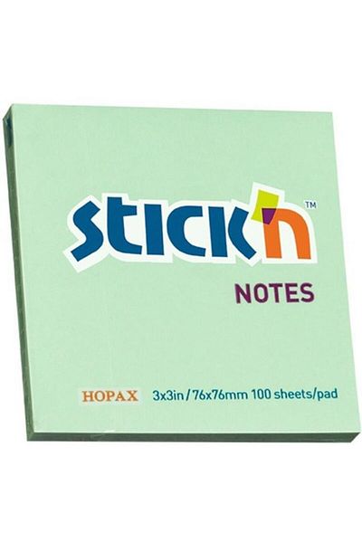 Hopax Stickn 76x76mm Adhesive Note Paper Pastel Green 100 Sheets (Pack of 12) 2115