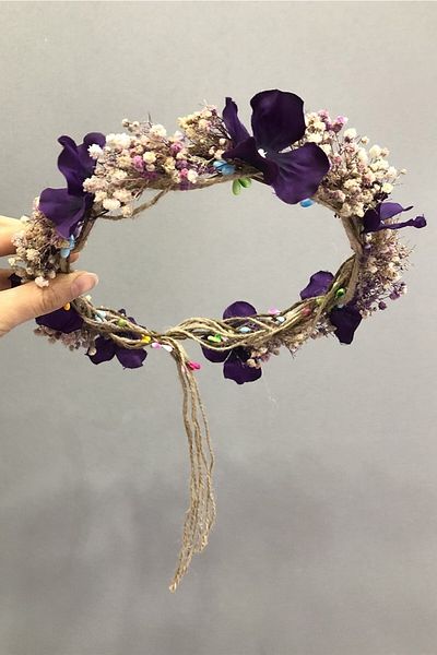 Hobigram Coroană de flori de hortensie mov Chipsos specială pentru nunți – Coroană, piatră de cristal, model elegant, coroană de mireasă – Coroană –