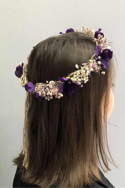 Hobigram Coroană de flori de hortensie mov Chipsos specială pentru nunți – Coroană, piatră de cristal, model elegant, coroană de mireasă – Coroană –