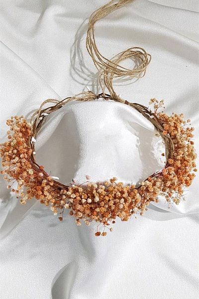 Hobigram Coroană de flori uscate cu chipsuri portocalii speciale pentru nunți – Coroană, piatră de cristal, model elegant, coroană de mireasă – Coroană –