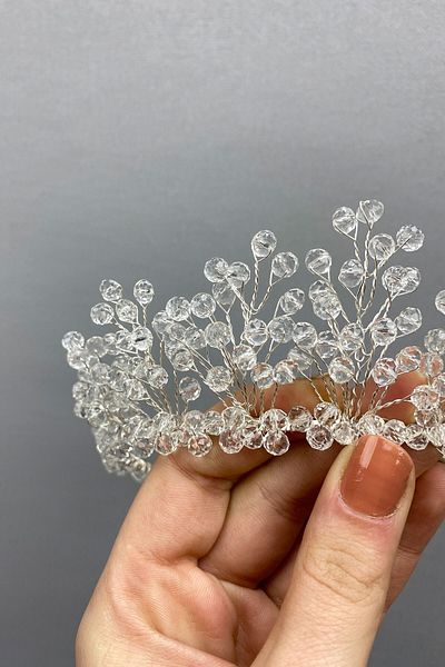 Hobigram إكسسوار شعر تاج الزفاف من الكريستال الشفاف مطرز بالخرز Aren Bridal And Henna Crown - إكسسوار الزفاف - العروس