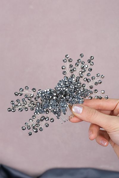 Hobigram Accesoriu de mireasă cu cataramă festonată cu mărgele – Coroană, piatră de cristal, model elegant, coroană de mireasă, accesoriu de păr –