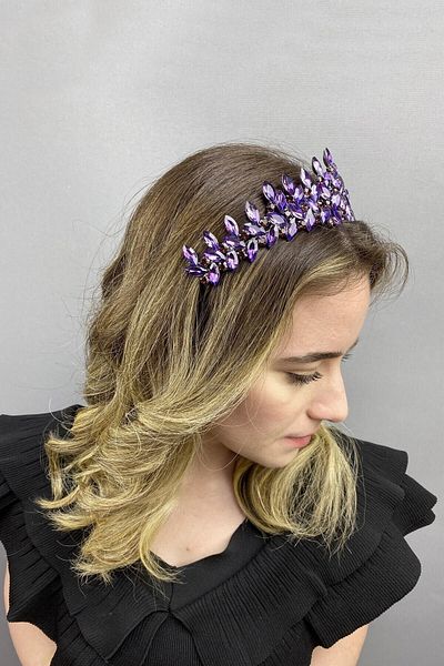 Hobigram إكسسوار شعر Purple Subra Model Bridal Henna Crown – إكسسوار العروس، تصميم أنيق، إكسسوار نسائي – Gel