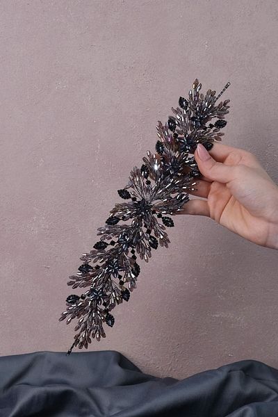 Hobigram عصابة شعر أرجوانية مطرزة بالكريستال من Arden للعروس المميزة وتاج العروس هينا - إكسسوار الزفاف - G
