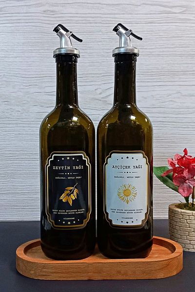 Tilbe Home Oil Pot 2 Pack 750 ml Olive Oil Sunflower Oil Liquid Oil Luxury Glass Oil Pot Oil Bottle Gray Lid