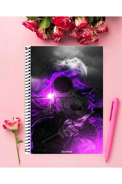 animeandyourworld دفتر رورونوا زورو بتصميم خاص مقاس A4 مقاس 21*29 سم سلكي ومخطط مقاس كبير