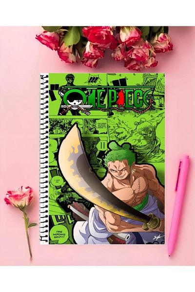 animeandyourworld دفتر رورونوا زورو بتصميم خاص مقاس A4 مقاس 21*29 سم سلكي ومخطط مقاس كبير