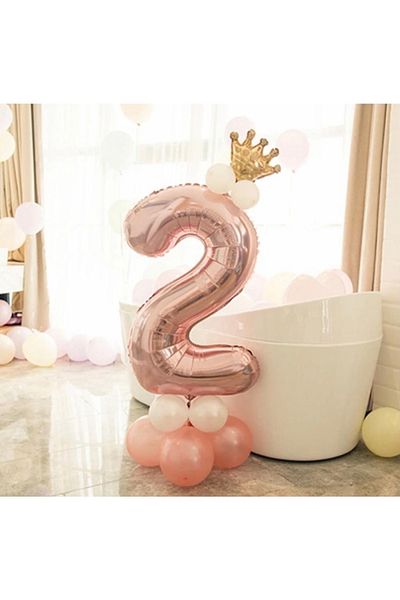 LİYA SHOP 2 Year Old Rose Number And King Crown Foil Balloon Birthday