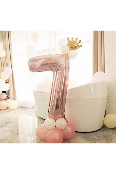 LİYA SHOP 7 Years Old Rose Number And King Crown Foil Balloon Birthday