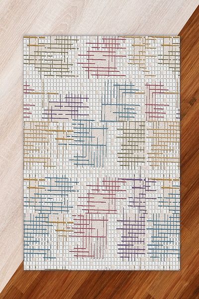 Miray Tekstil Digital Print Silk Velvet Gray Colored Striped Pattern Elastic Carpet Cover