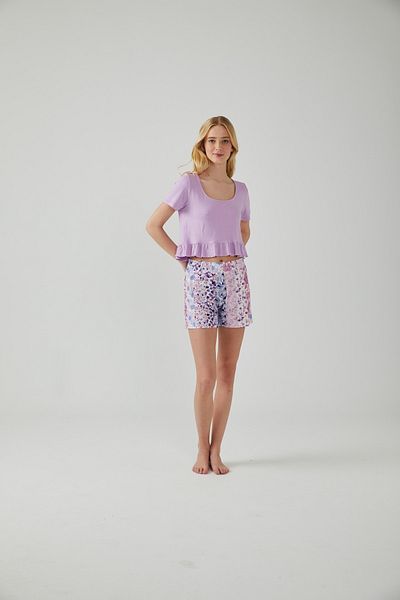 Pamuk & Pamuk Lilac Ruffled T-shirt Floral Shorts Set