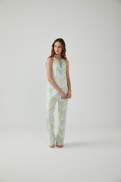 Pamuk & Pamuk Raglan Sleeve Blue Wave Patterned Trousers Set