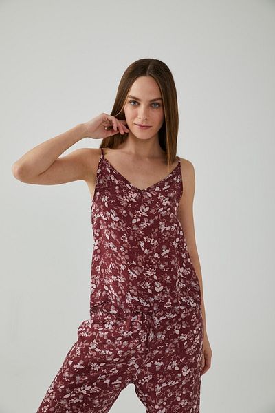 Pamuk & Pamuk Set pijama floral cu curea din frânghie burgundy