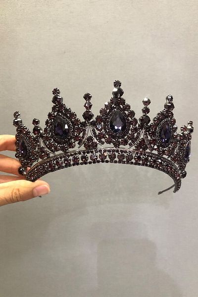 Hobigram Accesoriu de păr Ahu Model Purple Bridal Henna Crown și Cercei – Coroană, Crystal Stone, Model Chic, Tiara de mireasă –