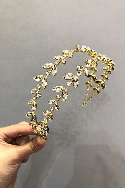 Hobigram Accesoriu pentru păr Alfa Model Dublu Rând Transparent Galben Mireasa Henna Crown – Coroană, Crystal Stone, Elegant Model – Ta