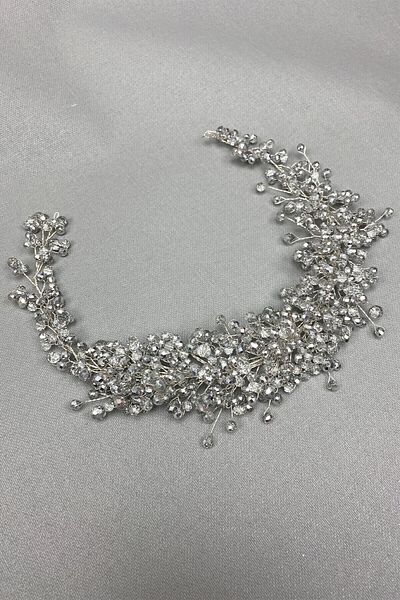 Hobigram Accesoriu pentru păr de mireasă Accesoriu pentru păr de mireasă cu cristal asiatic gri – Coroană, piatră de cristal, model elegant – Coroană
