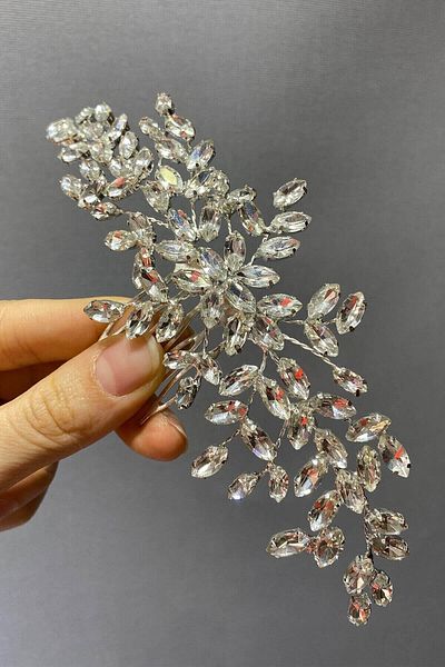 Hobigram Accesoriu pentru păr Culoare argintie Pietre Prețioase Cataramă Accesoriu pentru păr – Coroană, Pietre de cristal, Model elegant – Coroană