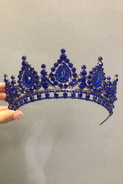 Hobigram إكسسوار شعر Ahu Model Blue Bridal Henna Crown and Earrings - إكسسوار العروس، تصميم أنيق - إكسسوار العروس