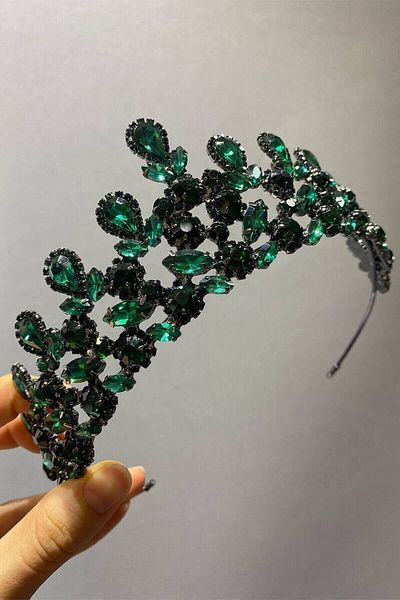 Hobigram إكسسوار شعر العروس Green Beety Model Bridal Henna Crown – إكسسوار العروس، تصميم أنيق – إكسسوار العروس