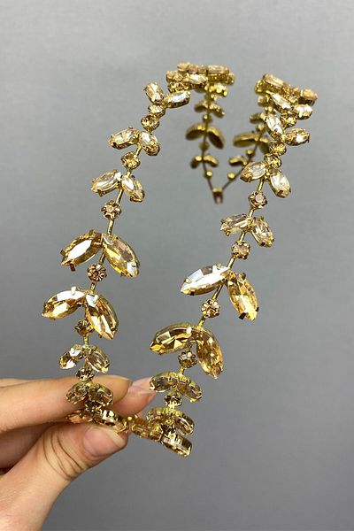 Hobigram Coroana de mireasa Alpha Henna de culoare aurie pentru cele mai frumoase mirese – Coroana, cu piatra de cristal, model elegant, coroana de mireasa – coroana