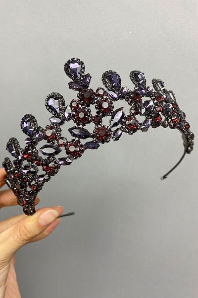 Hobigram تاج زفاف Beety Henna باللون الأرجواني من أنثراسايت للعرائس - إكسسوار الزفاف، تصميم أنيق، إكسسوار نسائي -