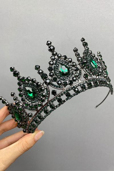 Hobigram إكسسوار شعر العروس أنثراسايت سموكد Ahu Model Bridal Henna Crown – إكسسوار العروس، تصميم أنيق – العروس