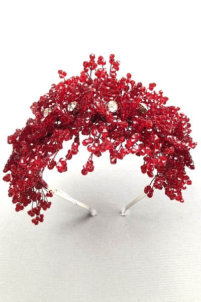 Hobigram إكسسوار شعر Bellatrix Burgundy Crystal Stone Tiara للعروس والحناء - إكسسوار للعروس، تصميم أنيق - Gel