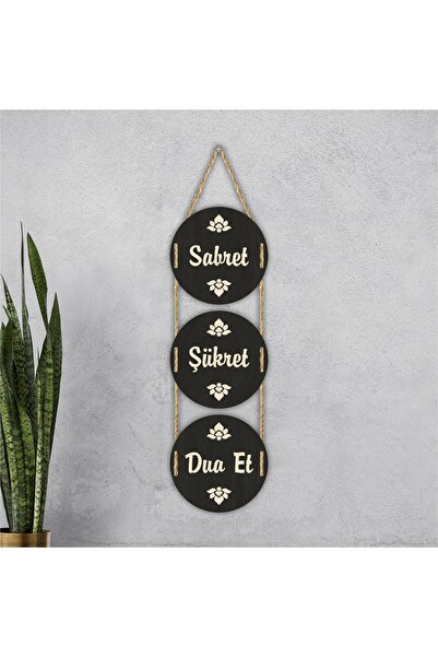 enmalife Sabret Şükret Dua Et Duvar Süsü Dekoratif Ahşap Duvar Süsü