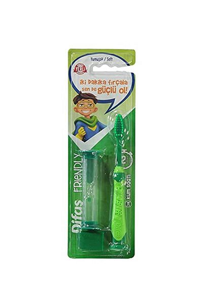 Difaş Friendly Children's Toothbrush Soft + Hourglass Gift Green