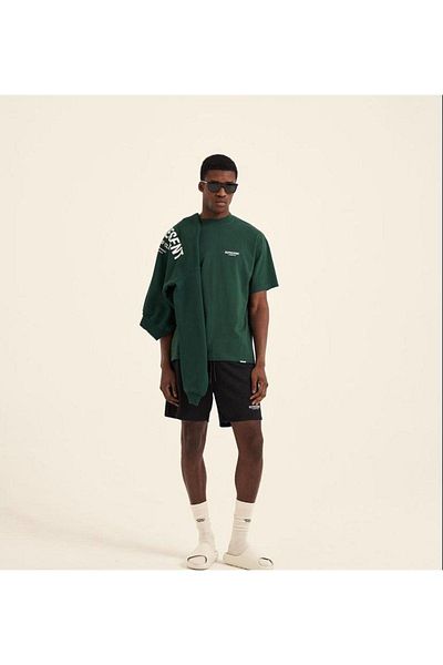 Benisengiydir Unisex tmavě zelené tričko Premium Represent s potiskem Oversize Crew Neck s krátkým rukávem
