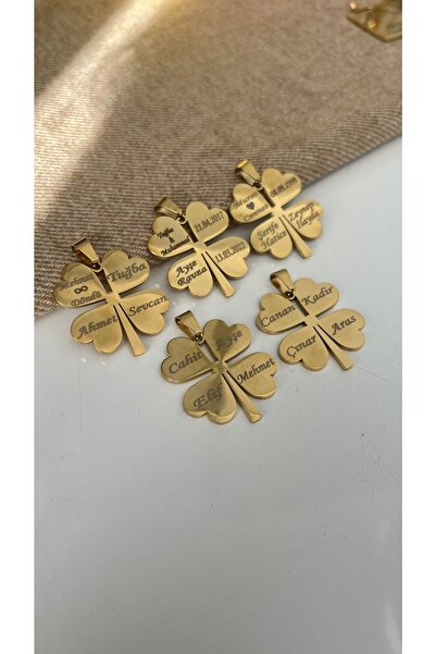 Alışveriş Bekçisi Çelik Plaka Yonca Kolye Ucu Kişiye Özel Çift Yöz Yazılı