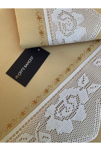 Çeyiz Bahçesi Σετ Παπλωματοθήκη Διπλό Rose Lace Piccolo Cappuccino